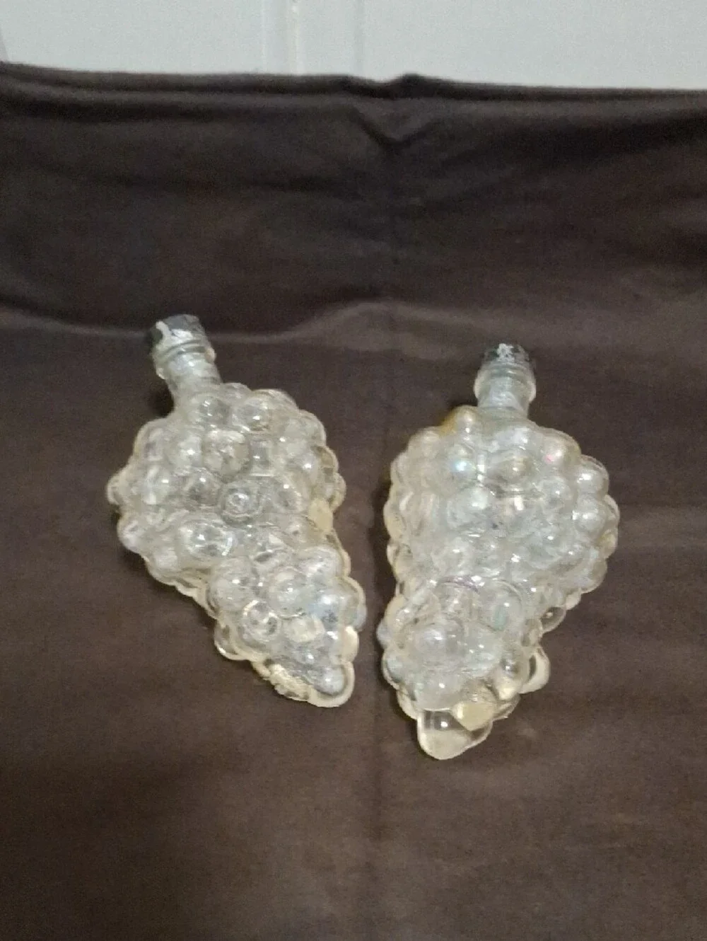 Vintage Glass Grape Cluster Decanters - Clear Iridescent Made In France MCM